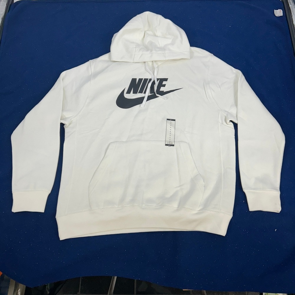 Nike Hoodie Mens Large White Sportswear Club Fleece Futura Logo Pullover NEW